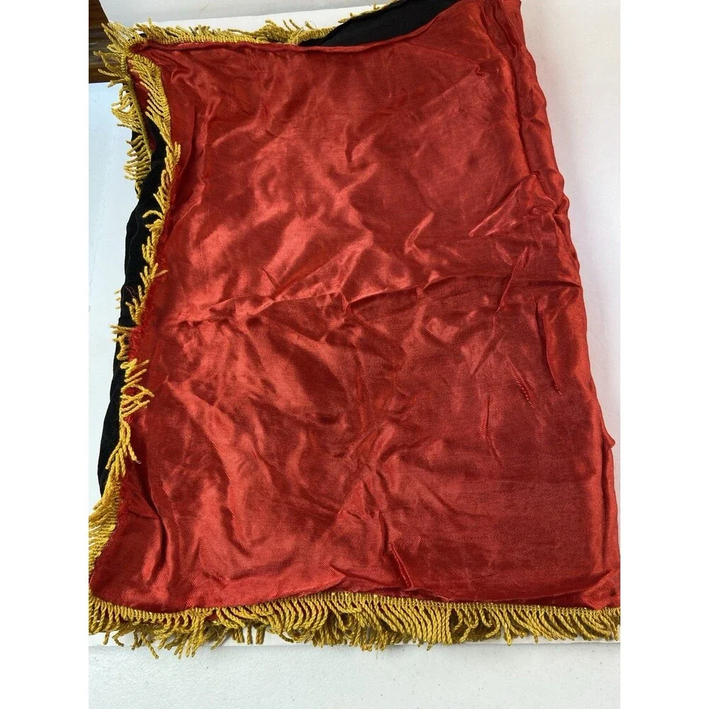 Vintage Asian Pagoda Velvet Silk Pillowcase Set Gold Fringe Oriental Decor -2